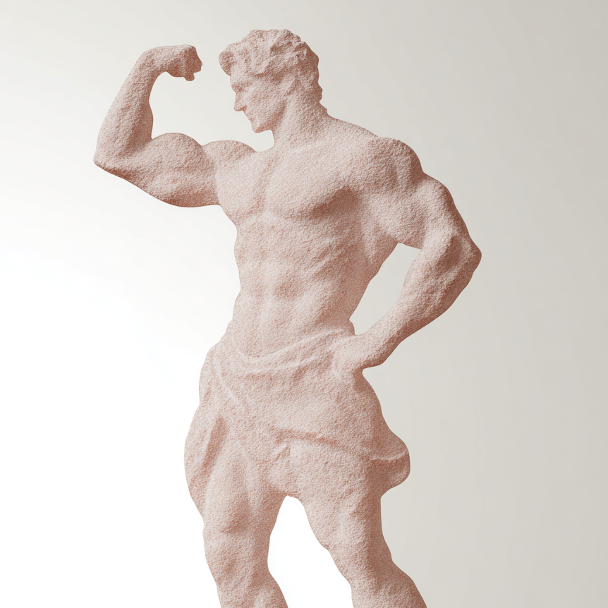 Hercules figure in stone posing with biceps
